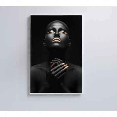Quadro Mulher Negra Dourado Contraste 60x90 Cm Adesivo Fotográfico