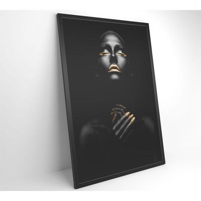 Quadro Mulher Negra Dourado Contraste 60x90 Cm Adesivo Fotográfico