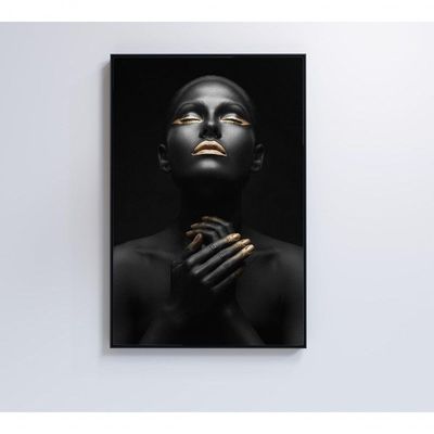 Quadro Mulher Negra Dourado Contraste 60x90 Cm Adesivo Fotográfico