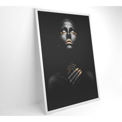 Quadro Mulher Negra Dourado Contraste 60x90 Cm Adesivo Fotográfico