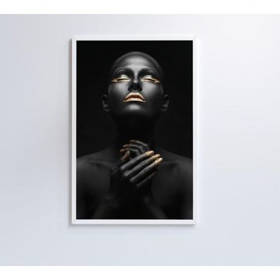 Quadro Mulher Negra Dourado Contraste 60x90 Cm Adesivo Fotográfico