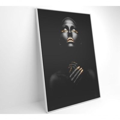 Quadro Mulher Negra Dourado Contraste 60x90 Cm Adesivo Fotográfico