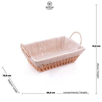 Cesta Retangular de Papel 29x19x12cm para Pães Forro Tecido Wolff Frutas Decoração