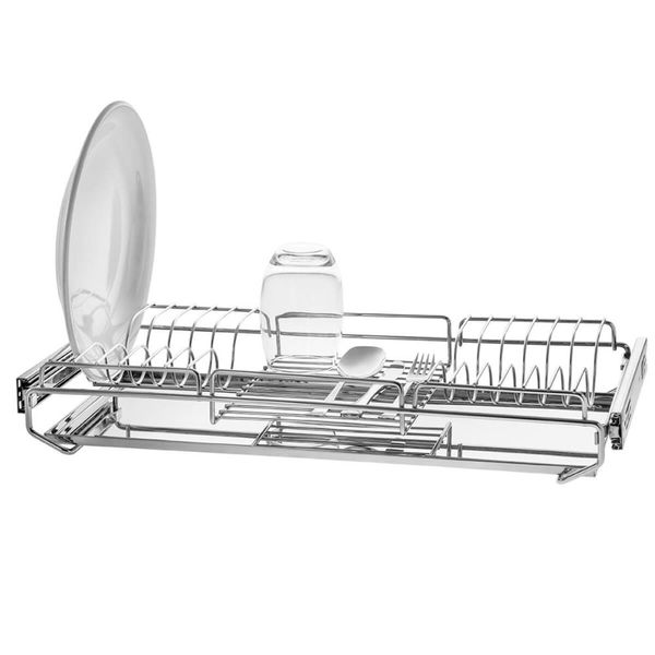 Escorredor de Louças Pratos Aéreo 670mm com Bandeja Corrediças Deslizantes Schmitt Cromado Cromado