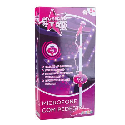 Microfone com Pedestal Musical Star Play&Fun Rosa