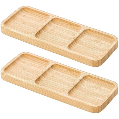 Kit 2 Petisqueiras 3 Divisórias 25x10cm Bandeja de Bambu Ent