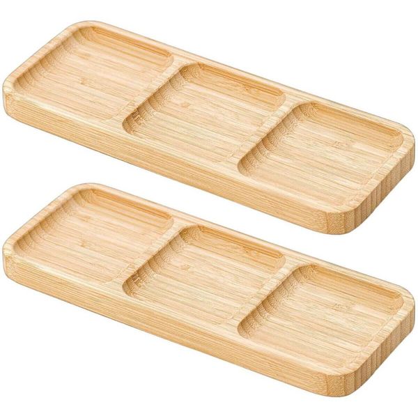 Kit 2 Petisqueiras 3 Divisórias 25x10cm Bandeja de Bambu Ent