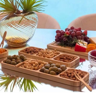 Kit 2 Petisqueiras 3 Divisórias 25x10cm Bandeja de Bambu Ent