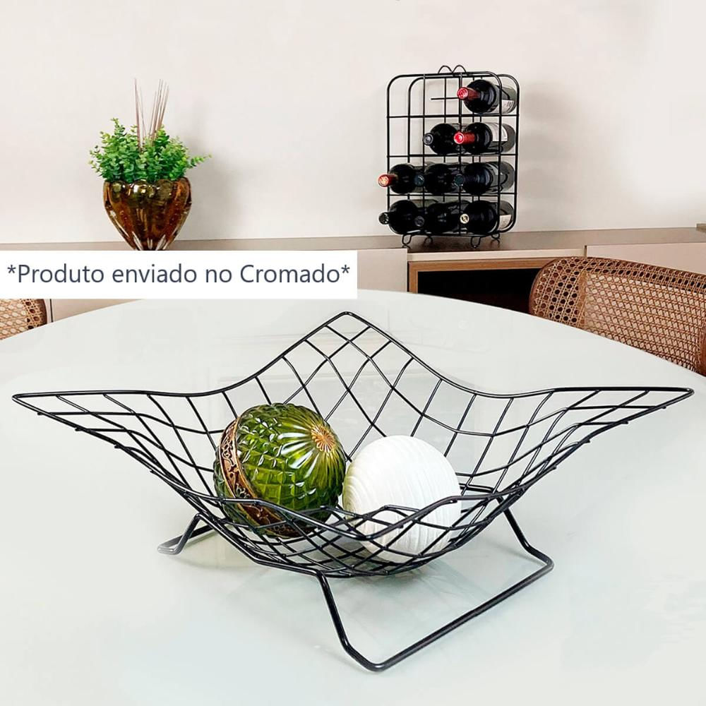 Fruteira de Mesa Aramada Cromada com Pedestal para Frutas Verduras Bancada Utimil