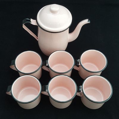 Bule Café Esmaltado 1,25 Litros E 6 Xícaras 400ml Tradicional Rosa