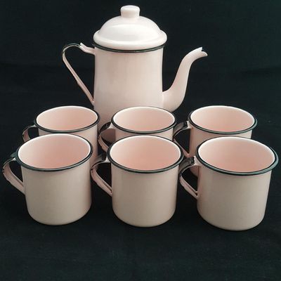 Bule Café Esmaltado 1,25 Litros E 6 Xícaras 400ml Tradicional Rosa