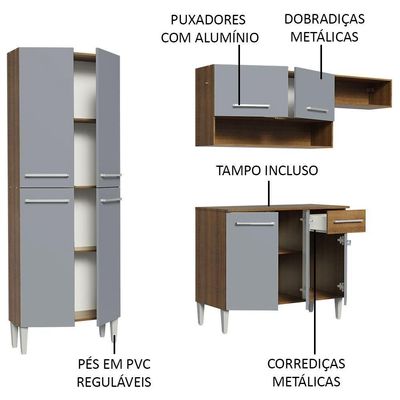 Cozinha Compacta Madesa Com Armário E Balcão Rustic/cinza