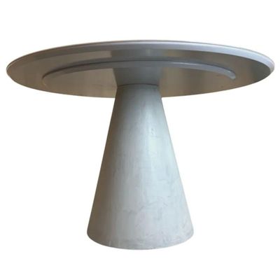 Mesa De Jantar Cone Cimento Queimado 120 Cm Tampo Laqueado Branco