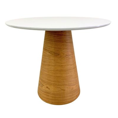 Mesa De Jantar Redonda 90 Cm Tampo Laca Branca Base Freijó Horizontal