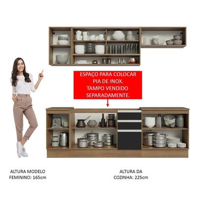 Cozinha Completa 240003 Com Armário E Balcão Rustic/Preto