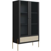 Cristaleira Para Sala De Jantar 2 Portas Industrial Indy A03 Nero Dourado