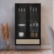 Cristaleira Para Sala De Jantar 2 Portas Industrial Indy A03 Nero Dourado