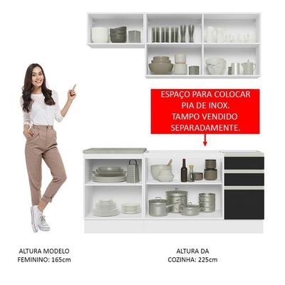 Cozinha Completa 180007 Com Armário E Balcão Branco/Preto