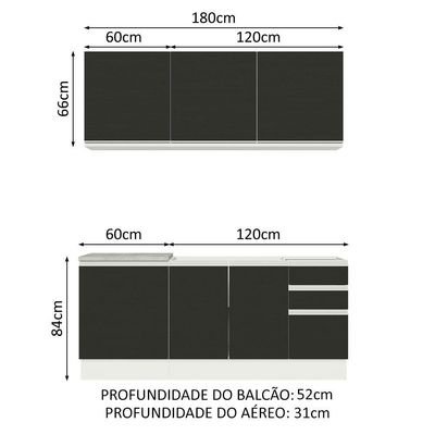 Cozinha Completa 180005 Com Armário E Balcão Branco/Preto