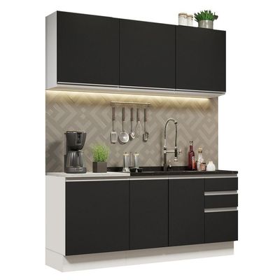 Cozinha Completa 180005 Com Armário E Balcão Branco/Preto