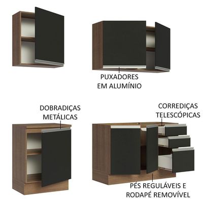Cozinha Completa 180005 Com Armário E Balcão Rustic/Preto