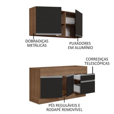 Cozinha Compacta 150002 Com Armário E Balcão Rustic/Preto