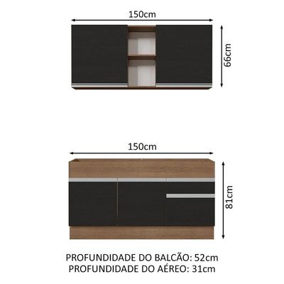 Cozinha Compacta 150002 Com Armário E Balcão Rustic/Preto