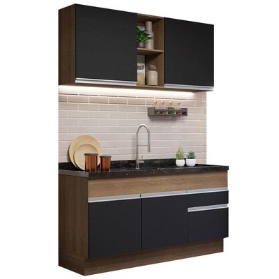 Cozinha Compacta 150002 Com Armário E Balcão Rustic/Preto