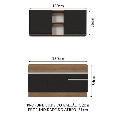 Cozinha Compacta 150001 Com Armário E Balcão Rustic/Preto