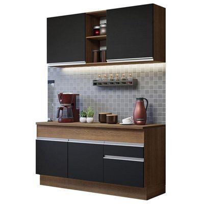 Cozinha Compacta 150001 Com Armário E Balcão Rustic/Preto