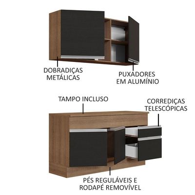 Cozinha Compacta 150001 Com Armário E Balcão Rustic/Preto