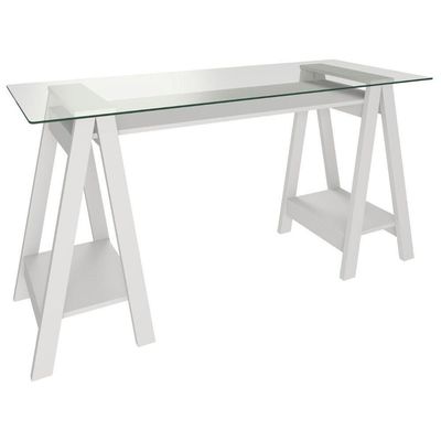 Escrivaninha Mesa De Vidro 8mm Cristal Branco