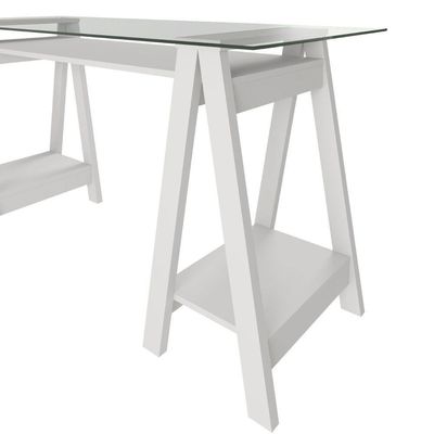 Escrivaninha Mesa De Vidro 8mm Cristal Branco