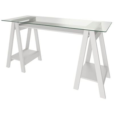 Escrivaninha Mesa De Vidro 8mm Cristal Branco