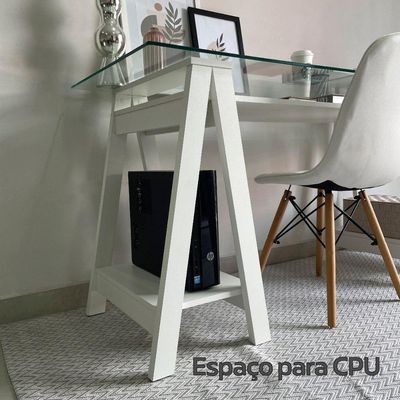 Escrivaninha Mesa De Vidro 8mm Cristal Branco