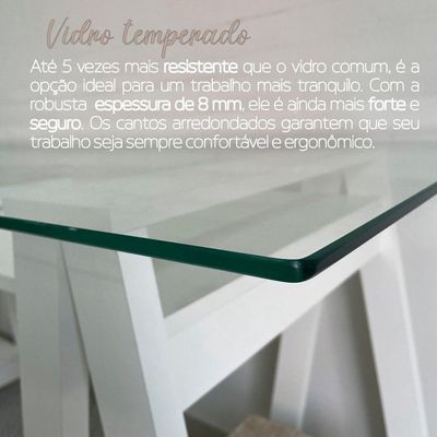 Escrivaninha Mesa De Vidro 8mm Cristal Branco