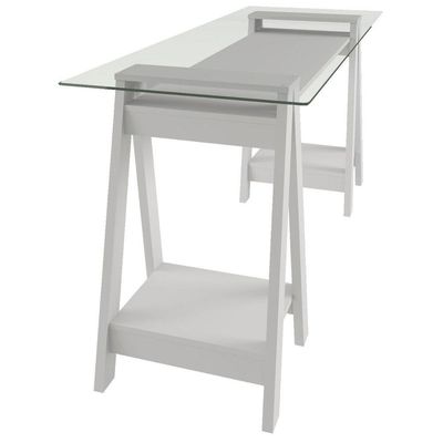 Escrivaninha Mesa De Vidro 8mm Cristal Branco