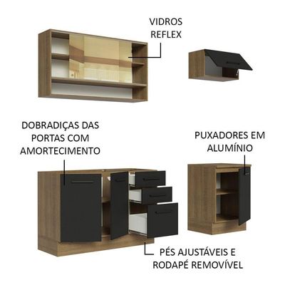Cozinha Completa 180004 Com Armário E Balcão Rustic/Preto