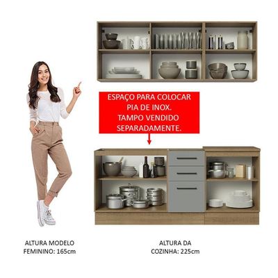 Cozinha Completa 180001 Com Armário E Balcão Rustic/Cinza