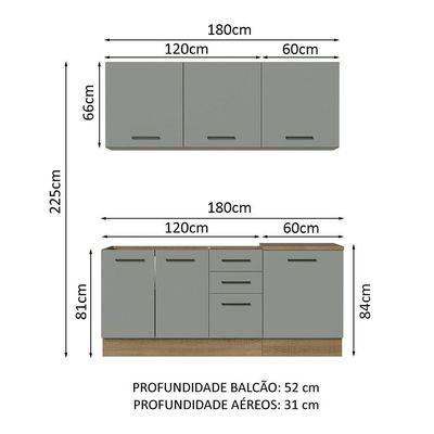 Cozinha Completa 180001 Com Armário E Balcão Rustic/Cinza