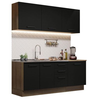 Cozinha Completa 180001 Com Armário E Balcão Rustic/Preto