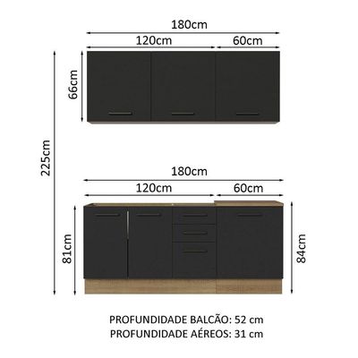 Cozinha Completa 180001 Com Armário E Balcão Rustic/Preto