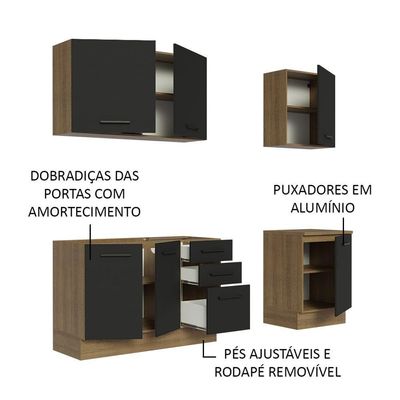Cozinha Completa 180001 Com Armário E Balcão Rustic/Preto