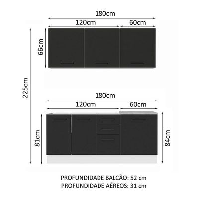 Cozinha Completa 180001 Com Armário E Balcão Branco/Preto