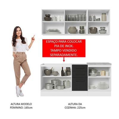 Cozinha Completa 180001 Com Armário E Balcão Branco/Preto