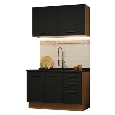 Cozinha Compacta 120001 Com Armário E Balcão Rustic/Preto