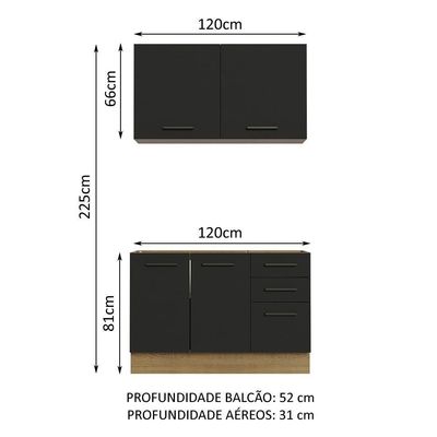 Cozinha Compacta 120001 Com Armário E Balcão Rustic/Preto