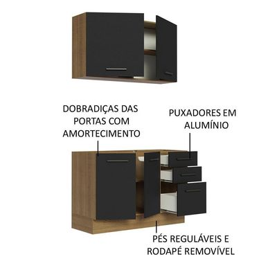 Cozinha Compacta 120001 Com Armário E Balcão Rustic/Preto