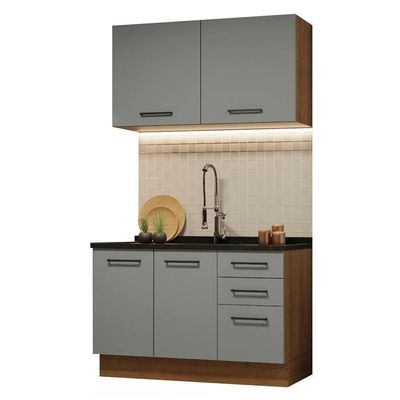 Cozinha Compacta 120001 Com Armário E Balcão Rustic/Cinza