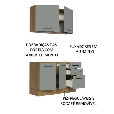 Cozinha Compacta 120001 Com Armário E Balcão Rustic/Cinza